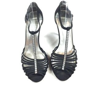 Stuart Weitzman Black Strappy Heels with Rhinestones size 9.5